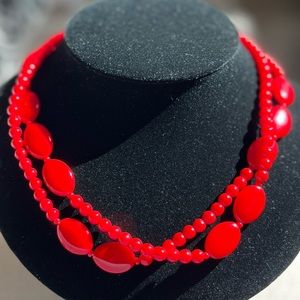 bohemian red glass Vintage necklace